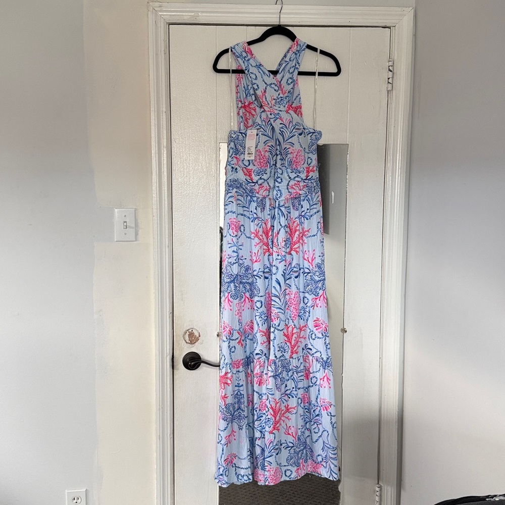 Lilly Pulitzer Blue Pink Floral Halter Maxi Dress - Picture 3 of 4